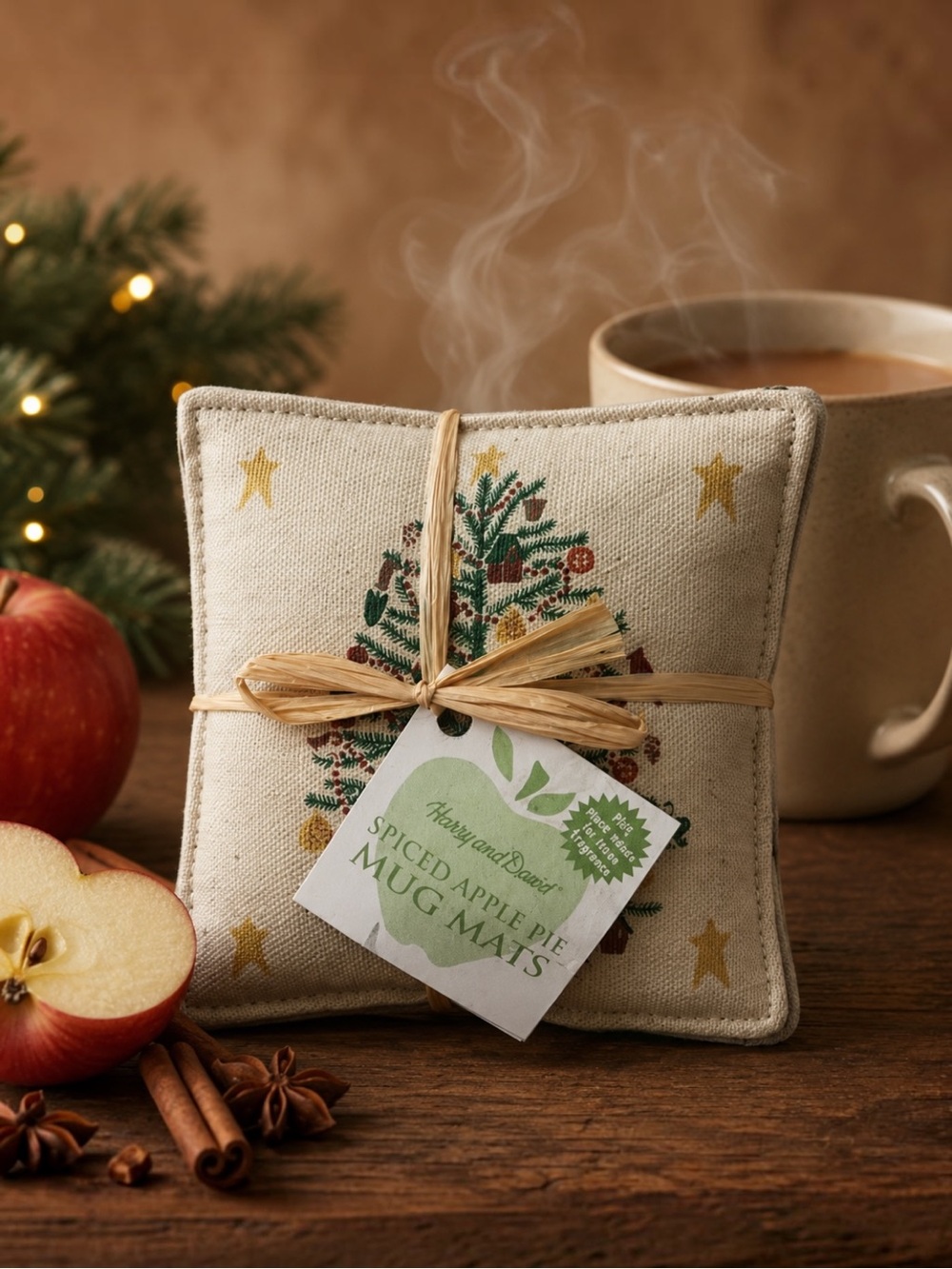 Vintage 2003 Harry & David Spiced Apple Pie Mug Mats Set of 4 Fragrant Christmas